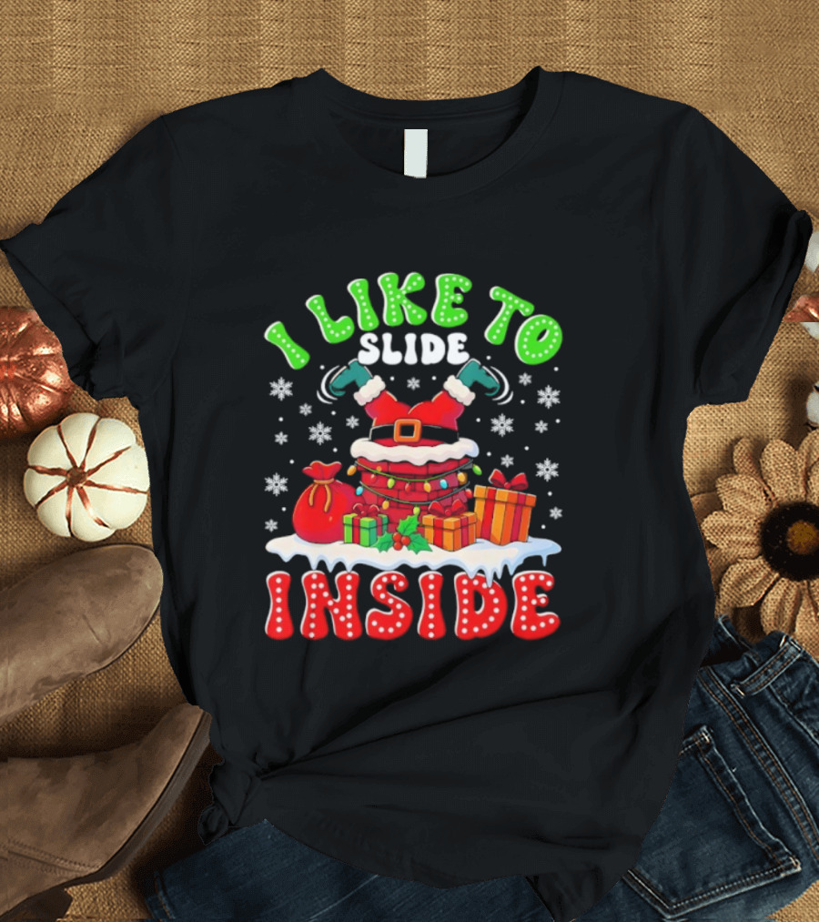 I Like To Slide Inside Funny Santa Christmas Couple Matching T-Shirt