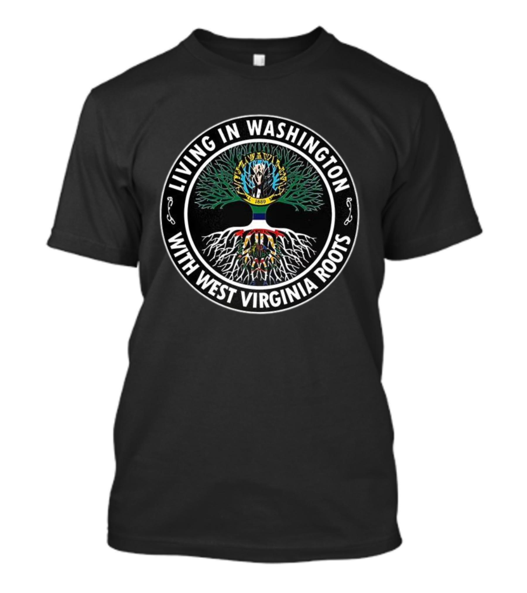 Living In Washington West Virginia Roots Tree Circle Emblem T-Shirt