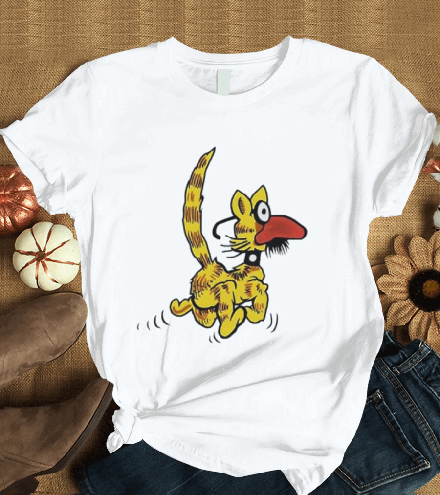 Don Martin Cartoon Yellow Cat With Red Nose Retro Humor Classic Comic Style T-Shirt