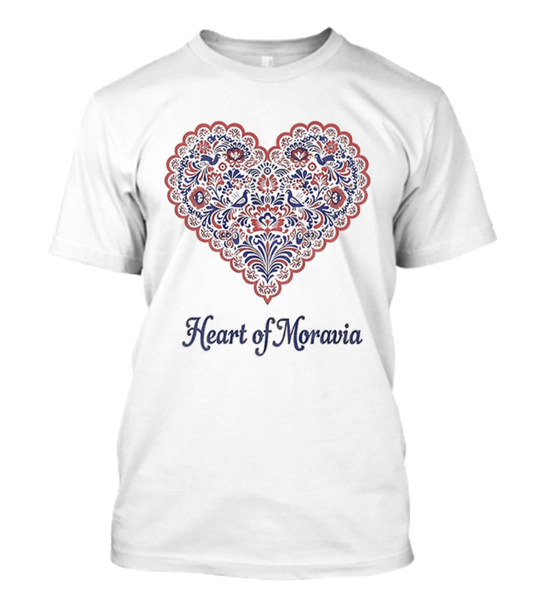 Heart Of Moravia Traditional Red Blue Floral Pattern T-Shirt