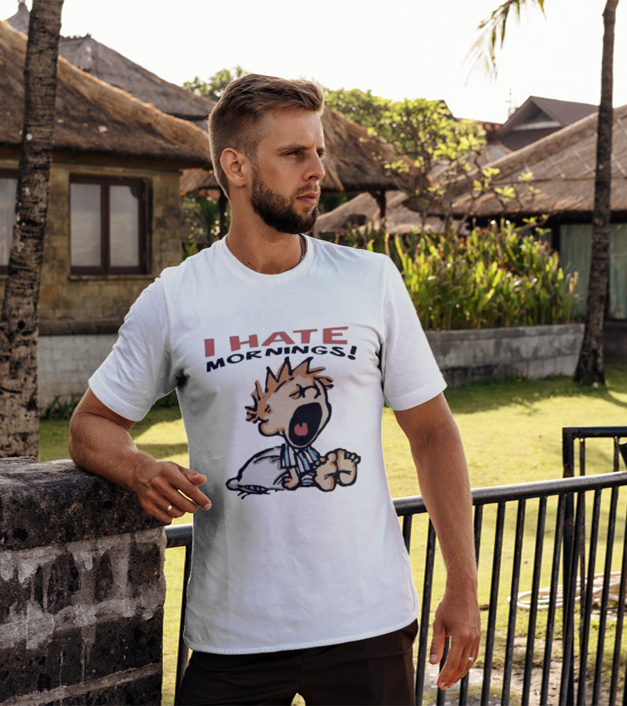 I Hate Mornings Cartoon Vintage Comic Style Pajamas Pillow T-Shirt