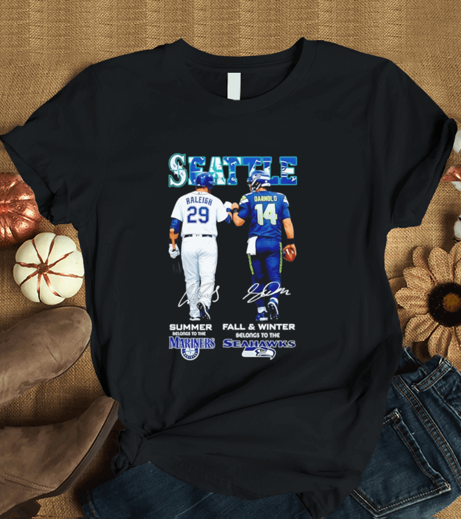 Seattle Cal Raleigh Mariners And Darnold Seahawks Fist Bump Summer Winter T-Shirt