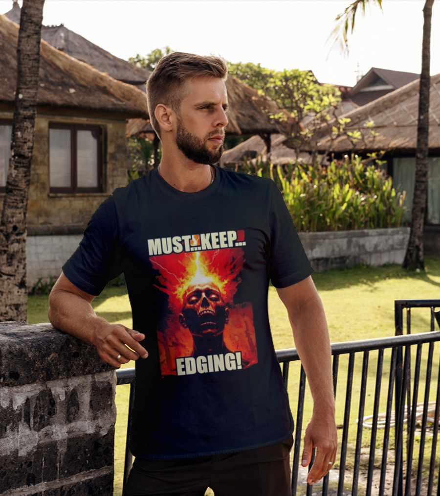 Zombie Must Keep Edging Skull Flames Energy Explosion T-Shirt
