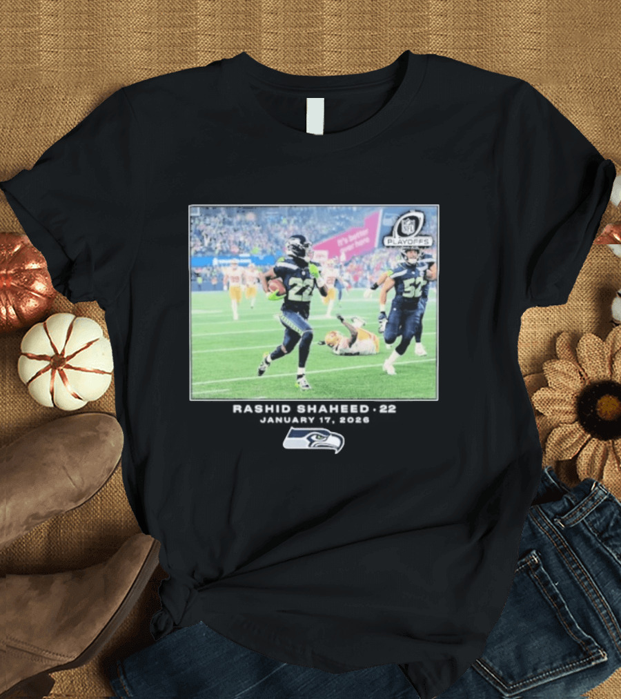 Seahawks Playoffs Rashid Shaheed Jan 17 2026 NFL Action T-Shirt