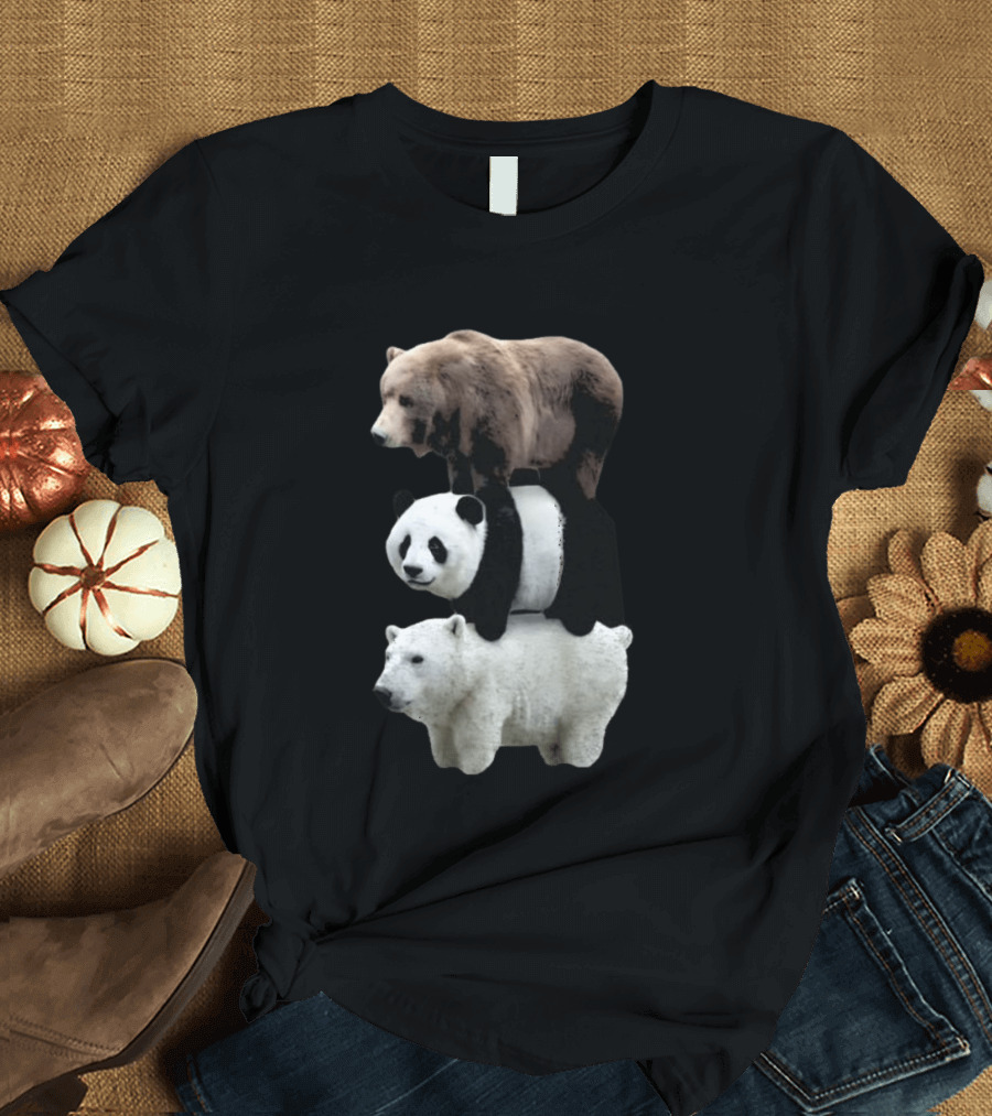 We Bears Realistic Stacked Brown Panda Polar Bears T-Shirt