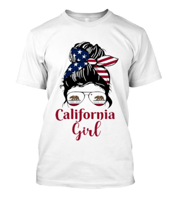 California Girl Sunglasses Bear Bandana Stars Stripes T-Shirt