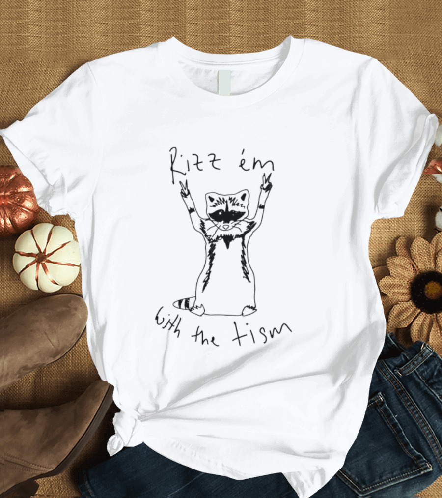 Raccoon Rizz 'Em With The Tism Playful Sketch T-Shirt