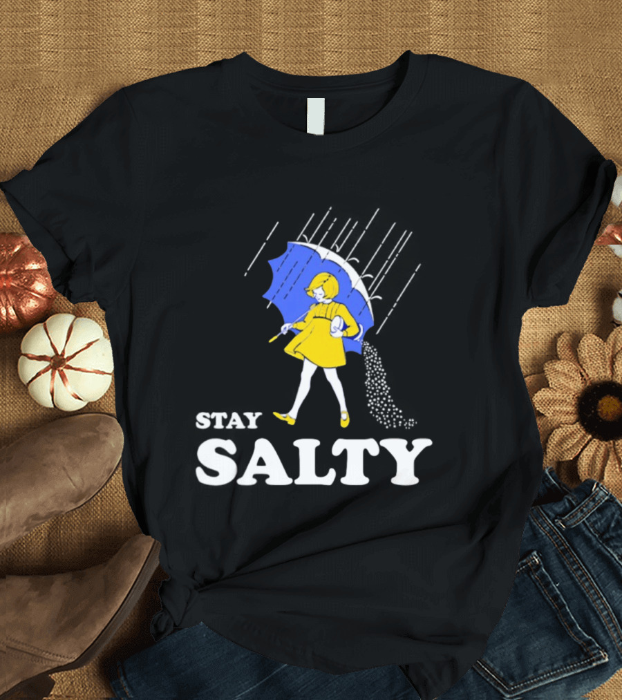 Stay Salty Girl In Yellow With Blue Umbrella T-Shirt