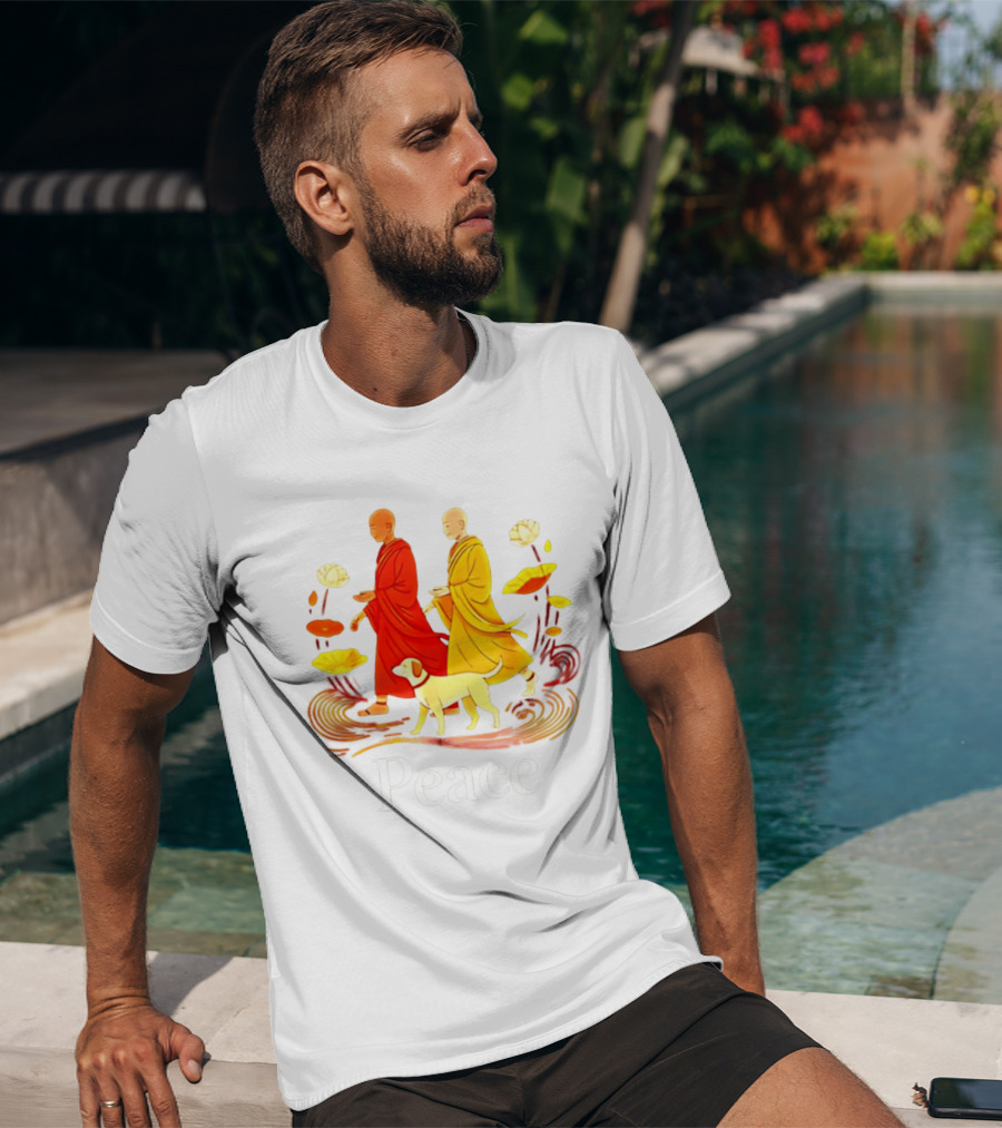 Walk For Peace Monks And Aloka Dog Lotus Path T-Shirt