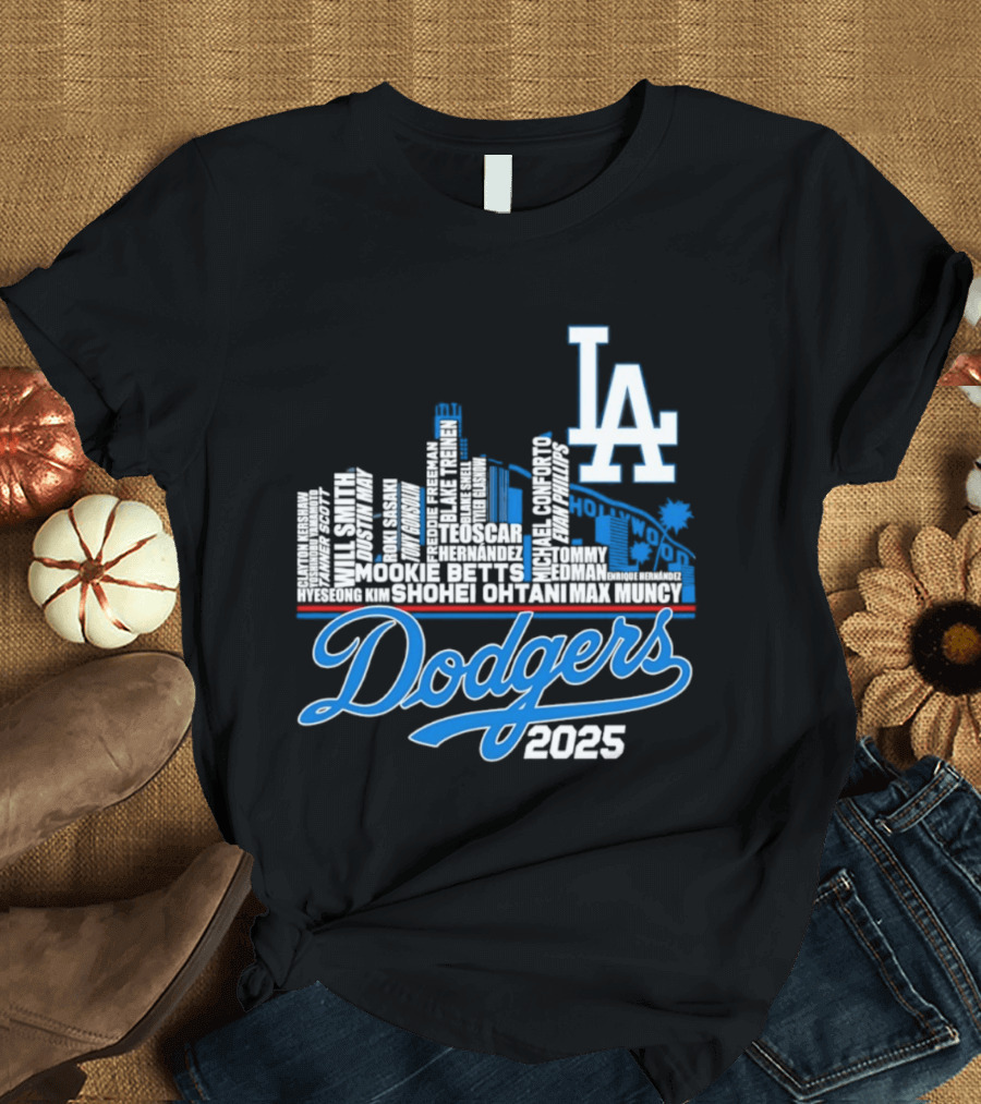 Los Angeles Dodgers 2025 City Skyline Name Players T-Shirt