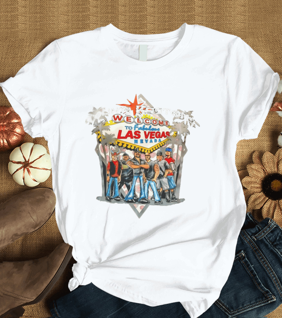 Count's Kustoms Welcome To Fabulous Las Vegas Nevada Sign With Crew Illustrations T-Shirt