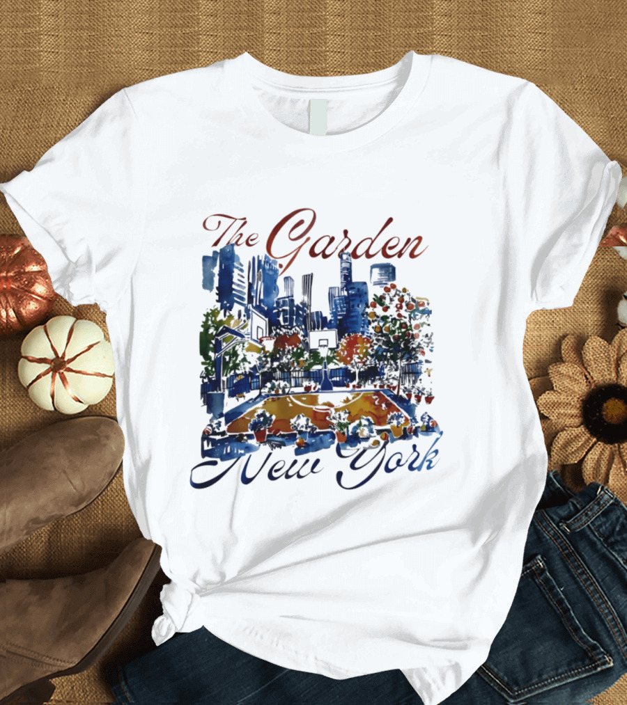 The Garden New York Basketball Court Skyline Blossoms T-Shirt