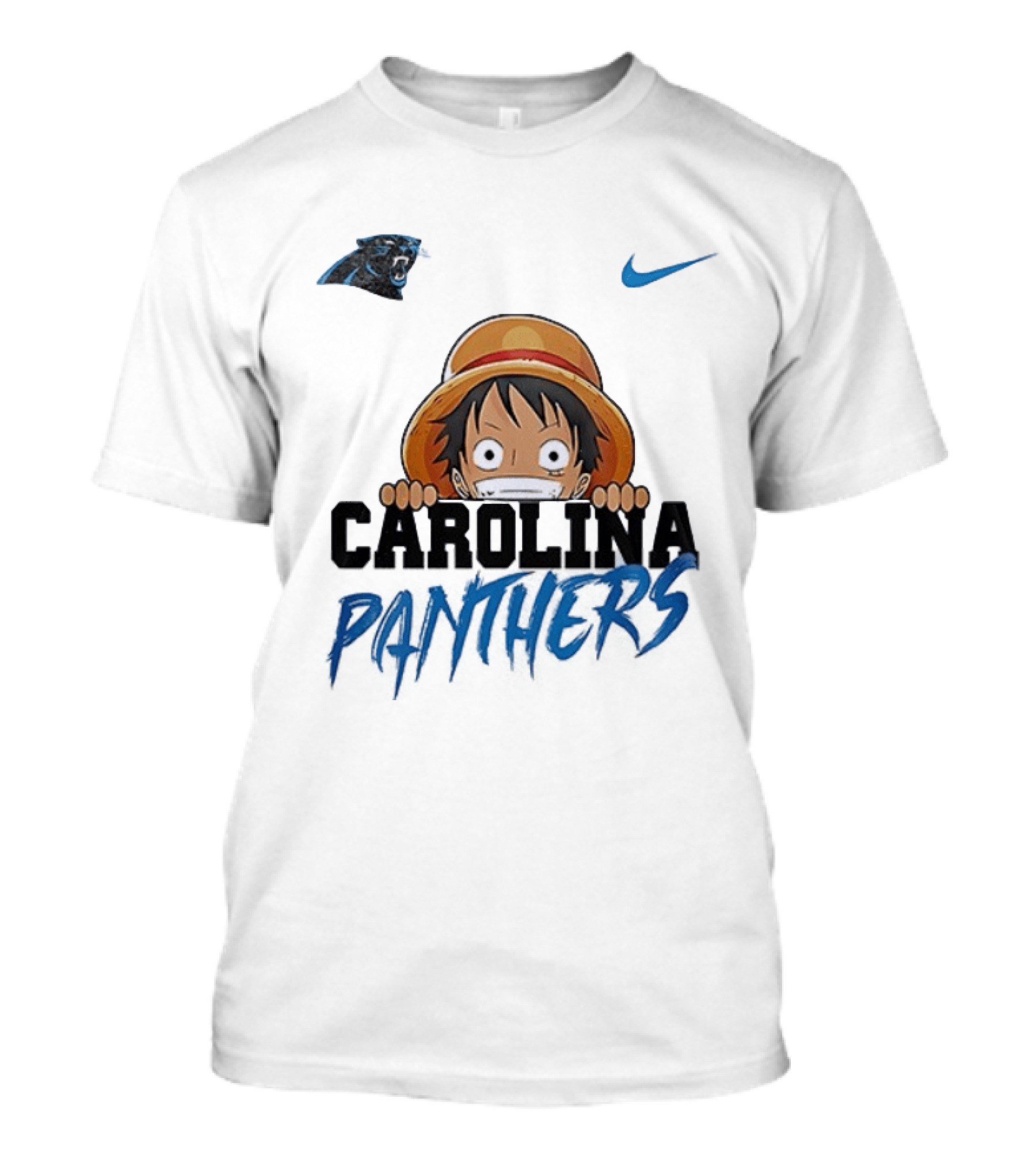 Carolina Panthers One Piece Monkey D Luffy Nike Collaboration T-Shirt