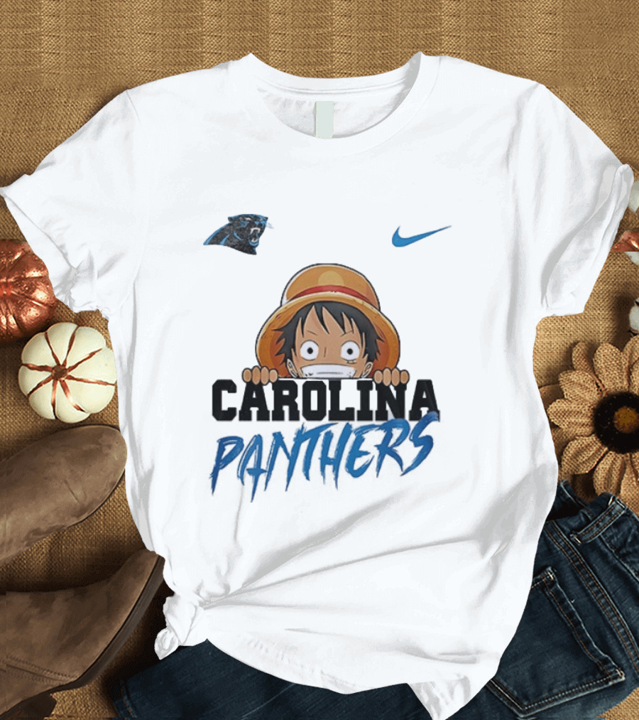 Carolina Panthers One Piece Monkey D Luffy Nike Collaboration T-Shirt