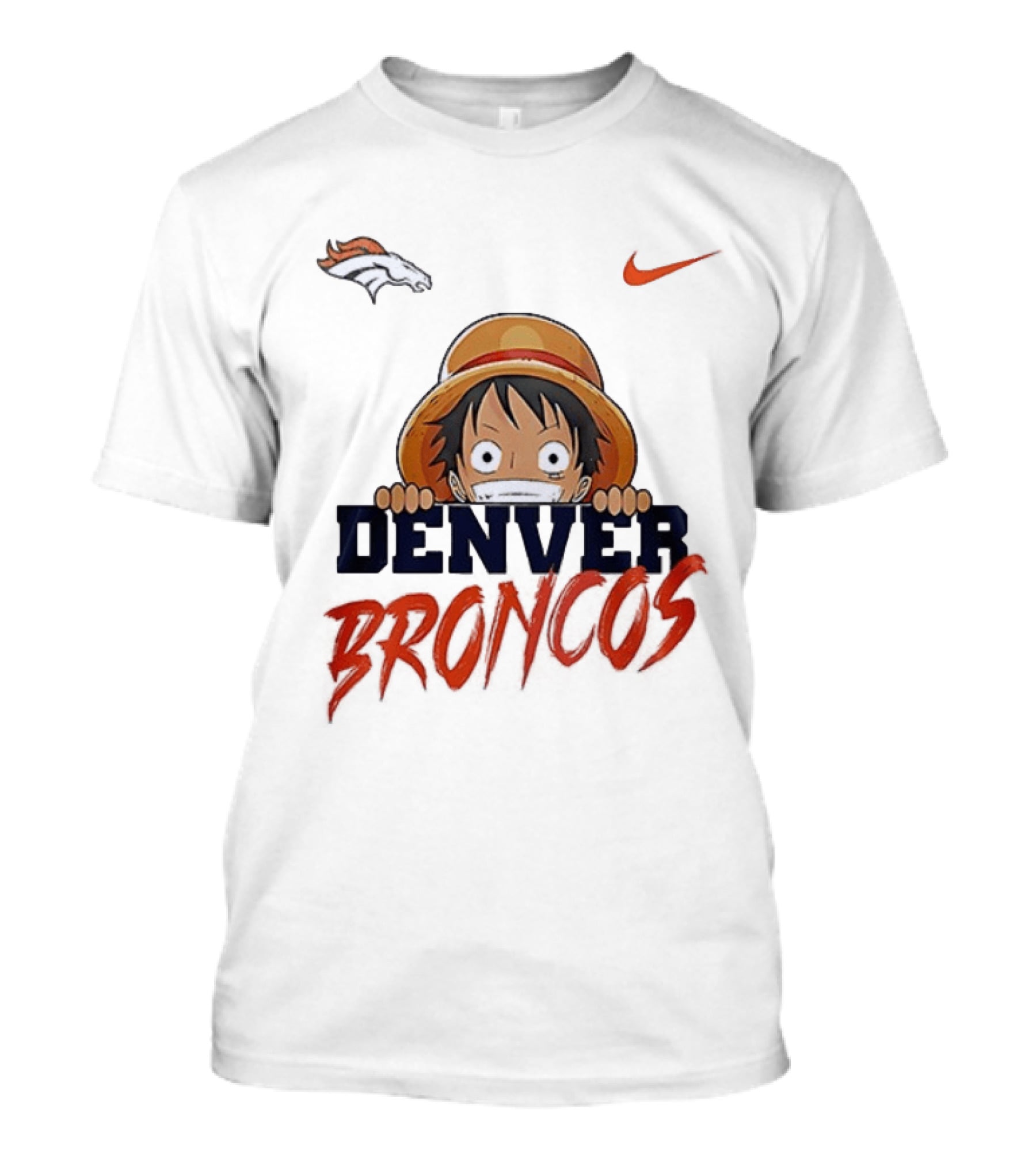 Denver Broncos One Piece Monkey D Luffy Anime Crossover Nike Collaboration T-Shirt