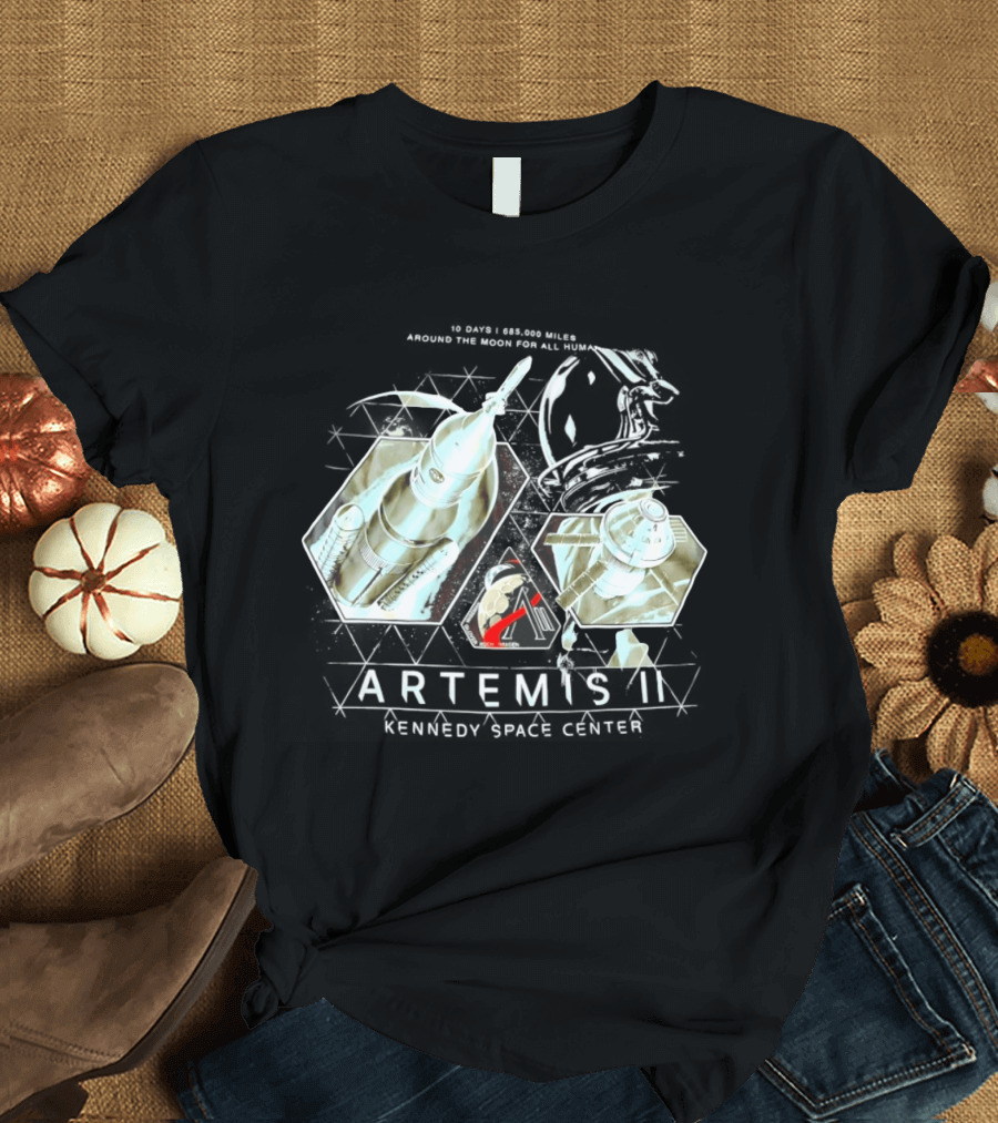 Artemis II Kennedy Space Center 10 Days 685000 Miles Around The Moon For All Humanity T-Shirt