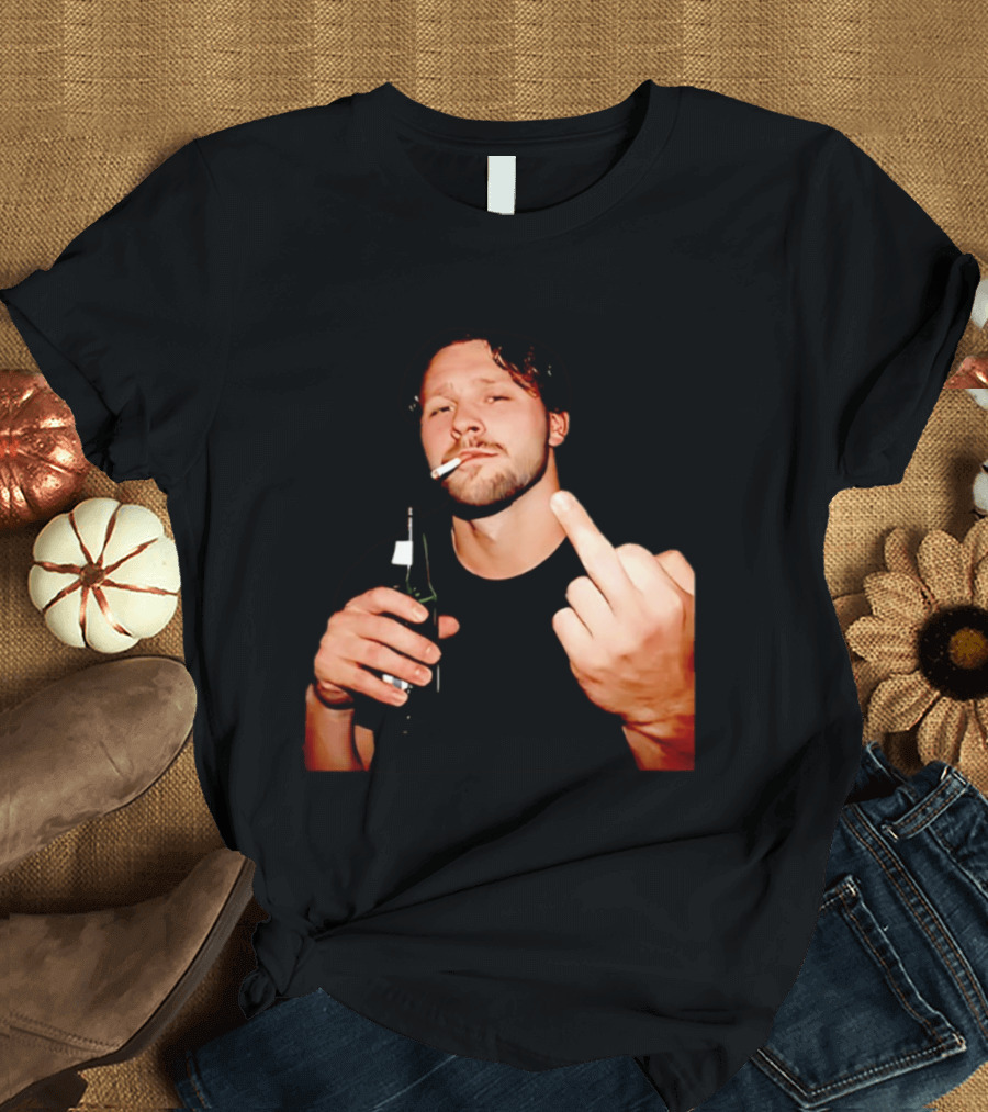 Josh Allen Smoking And Holding Beer Middle Finger T-Shirt