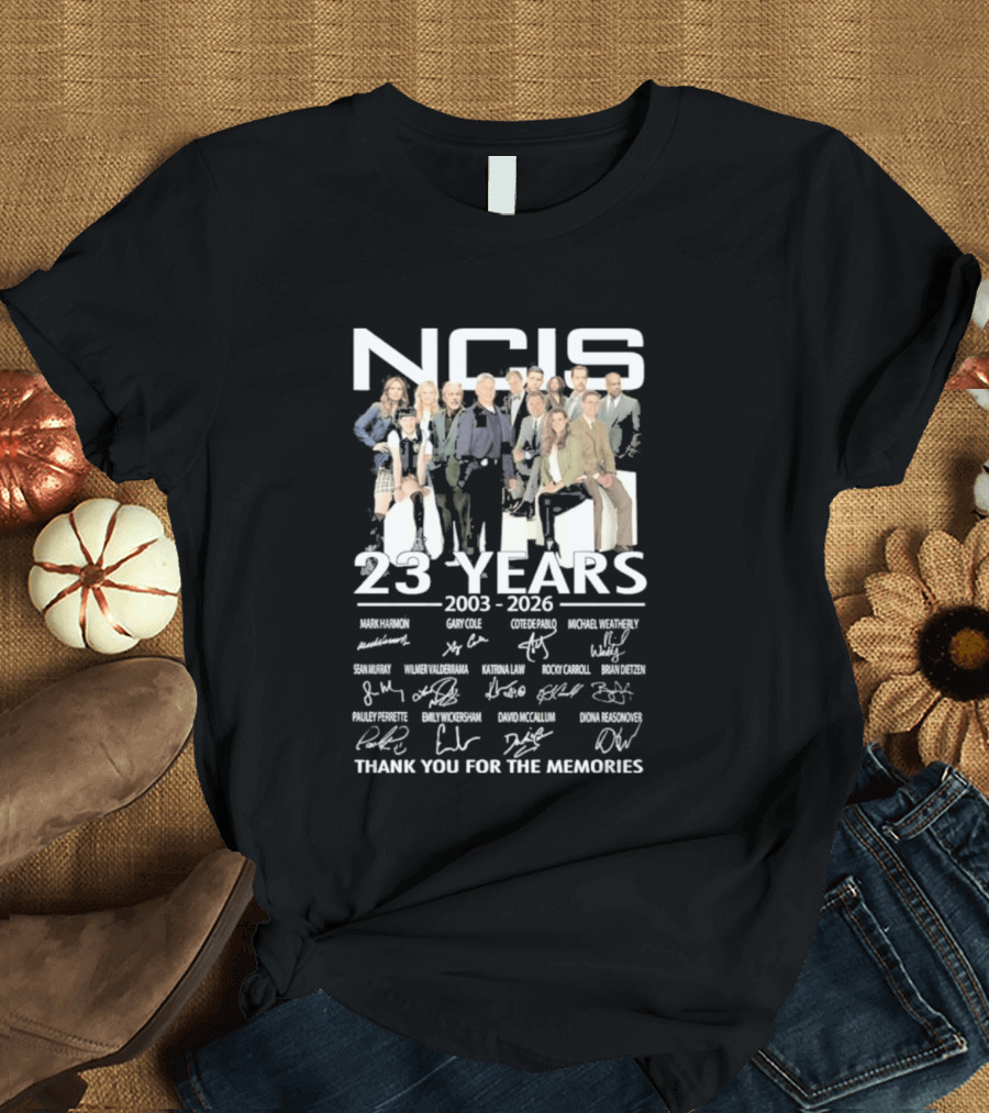 NCIS 23 Years 2003 2026 All Cast Members Autographed Thank You For The Memories T-Shirt