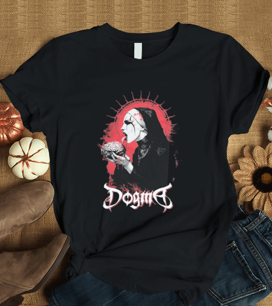 Dogma Brain Gothic Nun With Red Halo And Brain T-Shirt