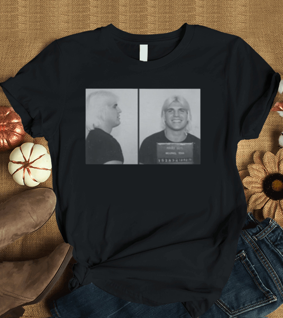 Tommy Rich Shot Police Dept Image With Smiling Wrestler 1980s Black And White T-Shirt