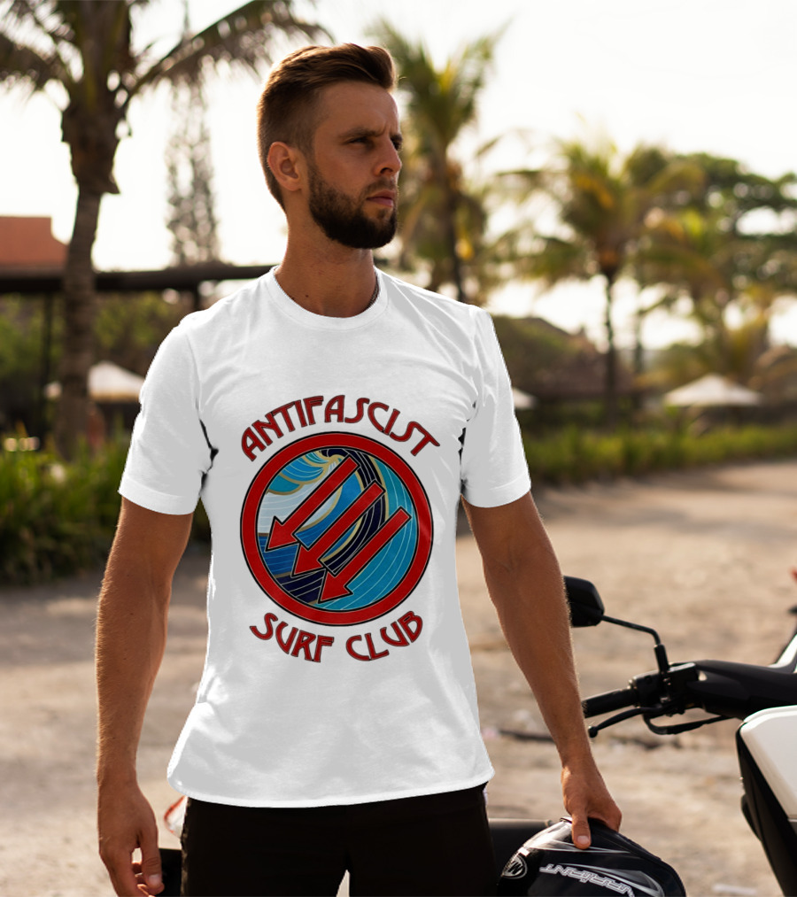 Antifascist Surf Club Three Red Arrows Circular Ocean Wave T-Shirt