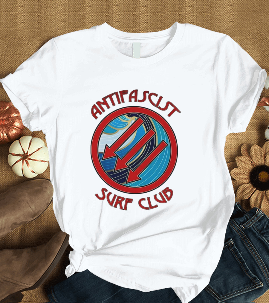 Antifascist Surf Club Three Red Arrows Circular Ocean Wave T-Shirt