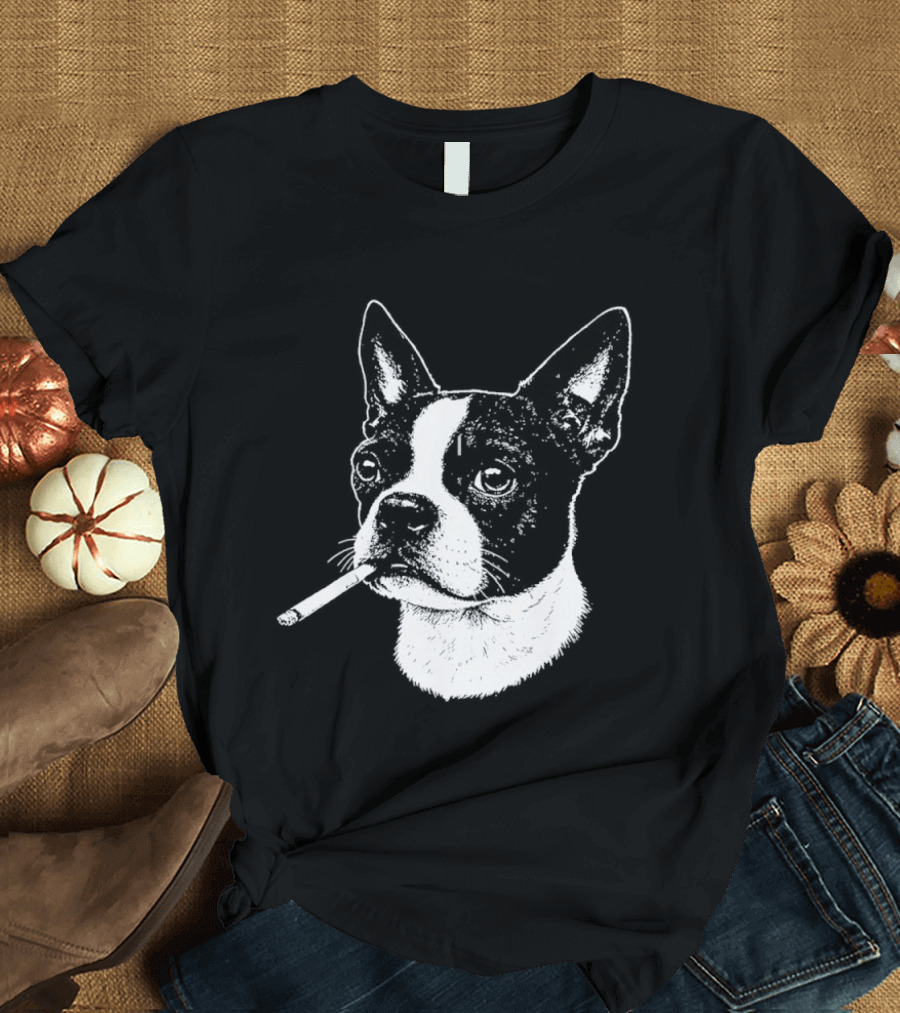Boston Terrier Dog Smoking Cigarette Meme T-Shirt