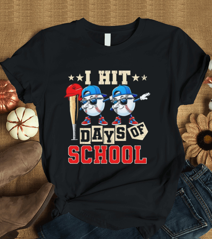 I Hit 100 Days Of School Baseball Player Theme Celebrating 100th Day T-Shirt