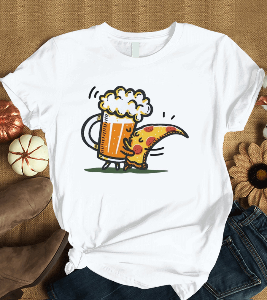 Beer And Pizza A Match Made In Heaven Little Bit Of You Hugging Slice T-Shirt