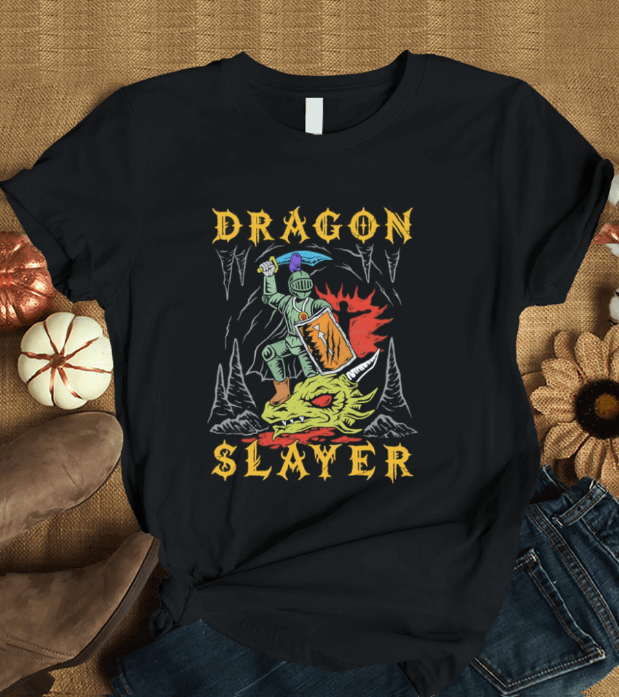 Dragon Slayer Knight Conquering Fiery Beast T-Shirt