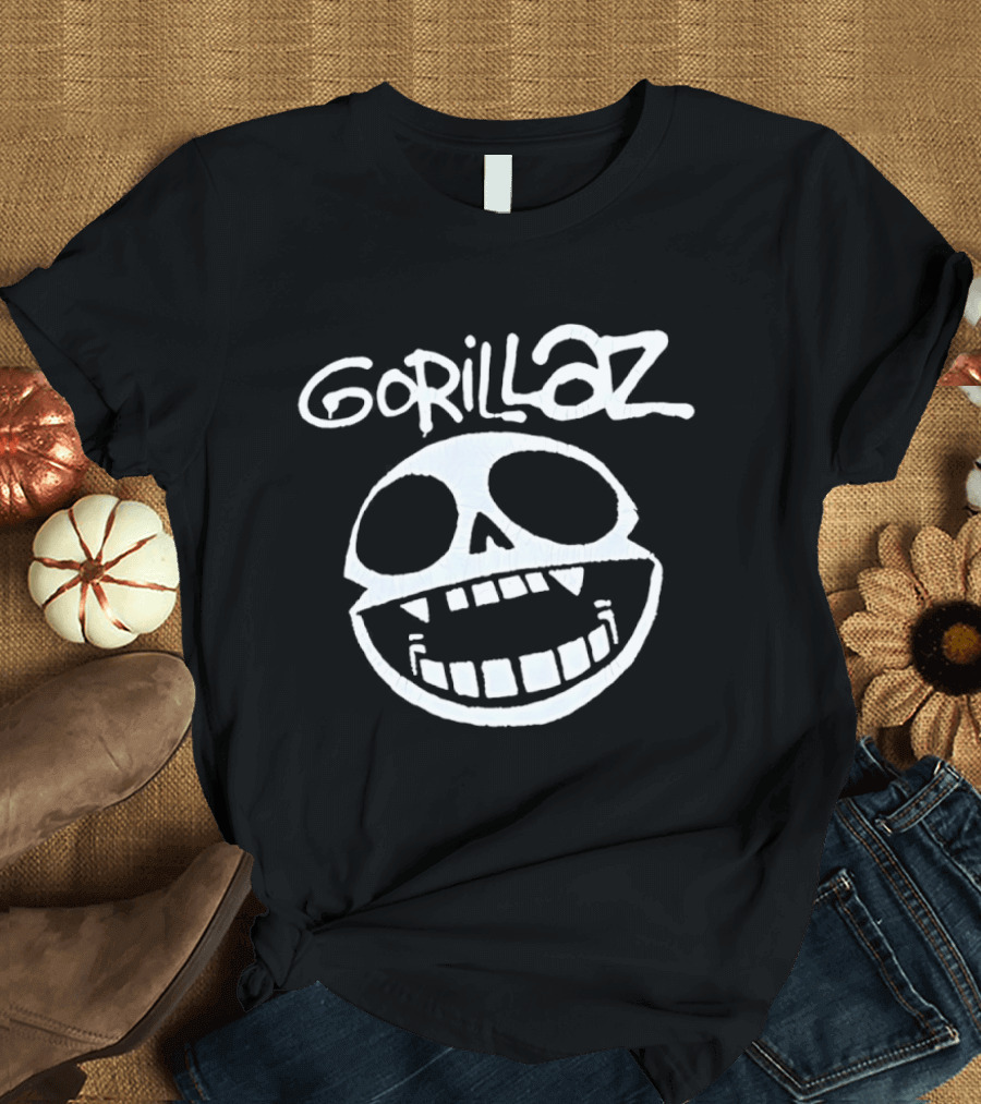 Gorillaz Band Skull Art White Grinning Face T-Shirt