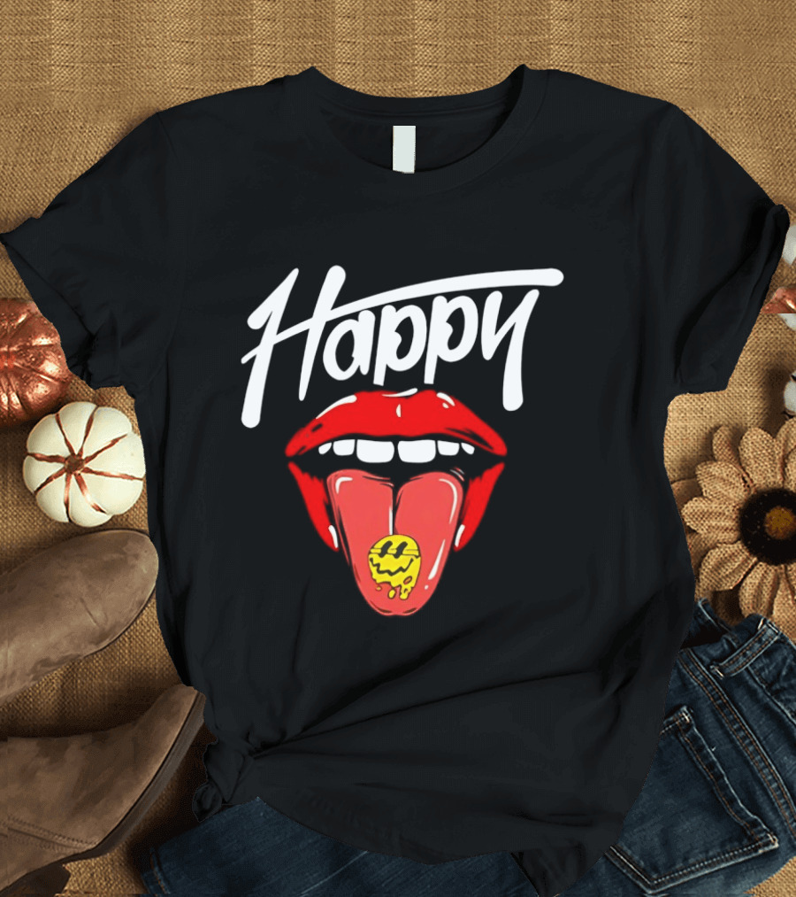 Happy Lips Tongue Out Smiley Face T-Shirt