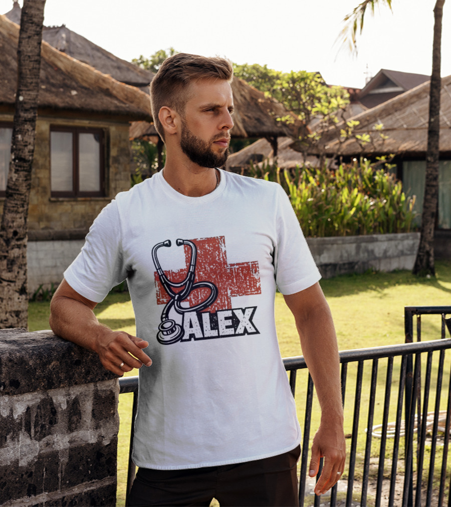 Alex Stethoscope Red Cross ICU Nurse T-Shirt