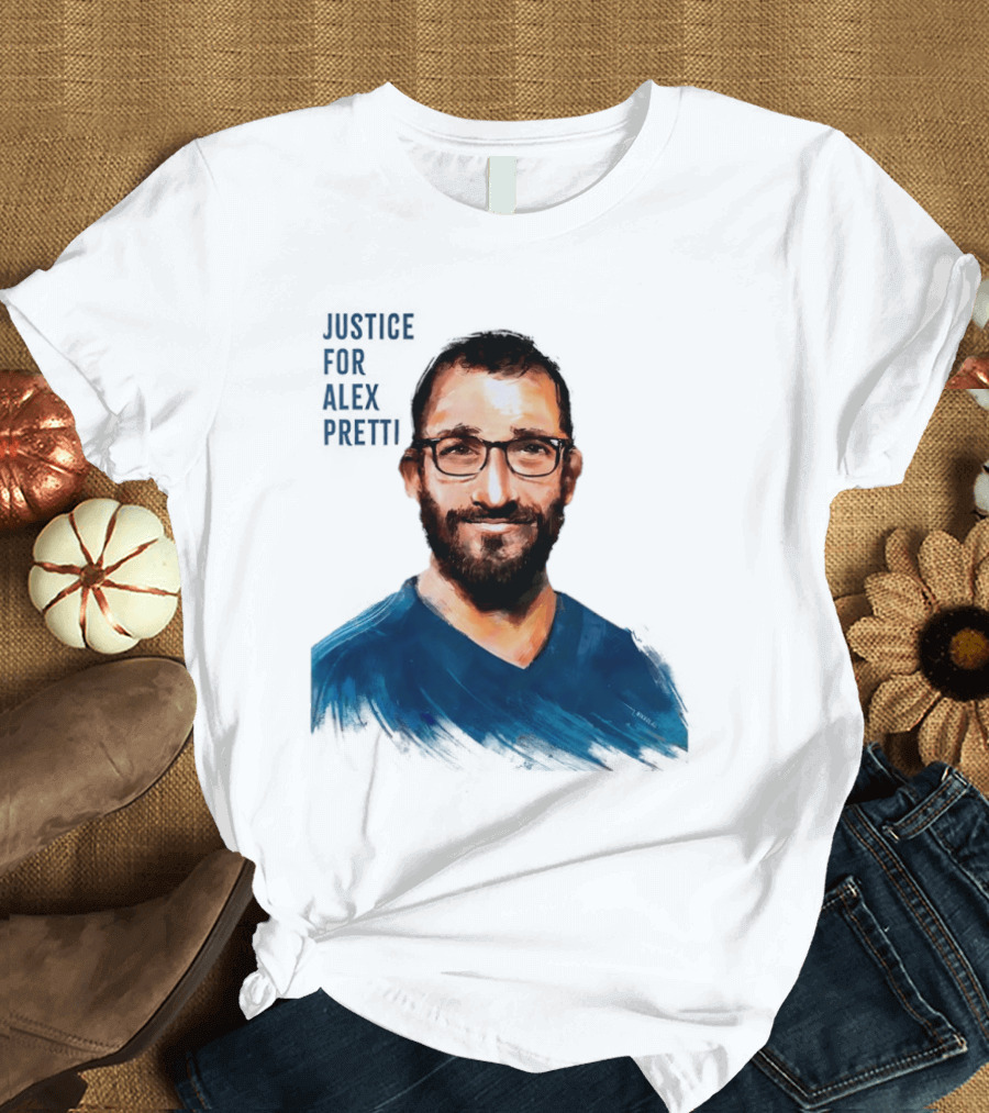 Justice For Alex Pretti Painting Portrait With Glasses And Blue T-Shirt