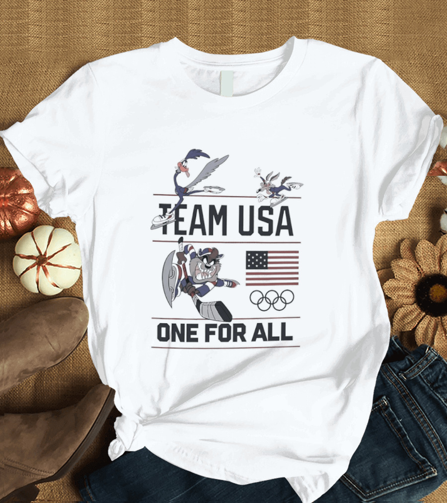 Team USA Looney Tunes One For All Olympics Characters American Flag T-Shirt