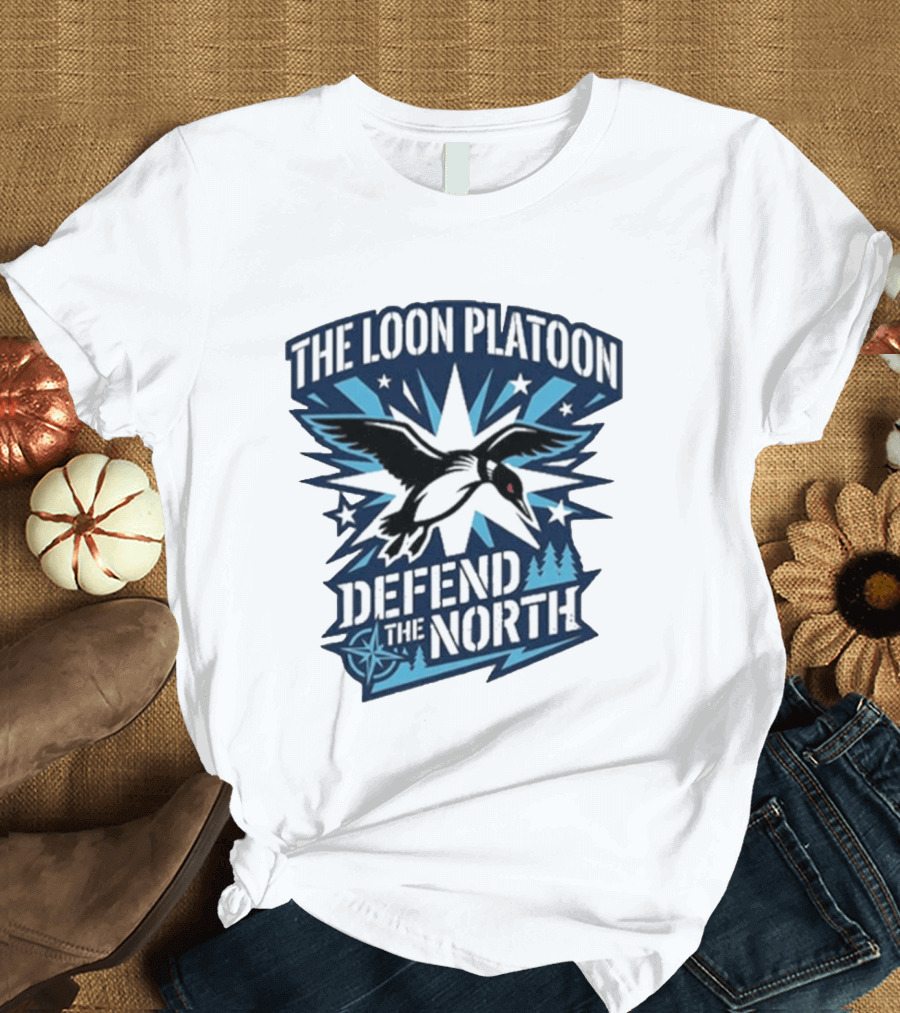 The Loon Platoon Defend The North Bold Rebel Loon Starburst Forest T-Shirt