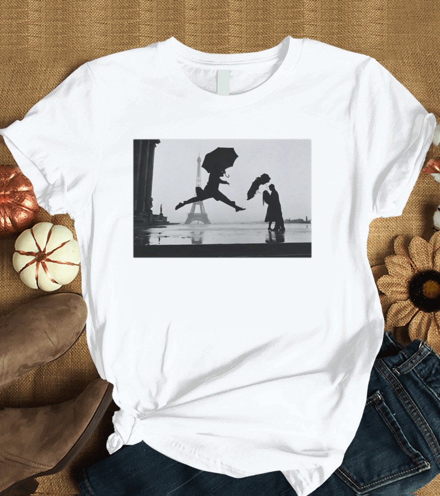 Umbrella Jump Paris Eiffel Tower Elliott Erwitt 1989 T-Shirt
