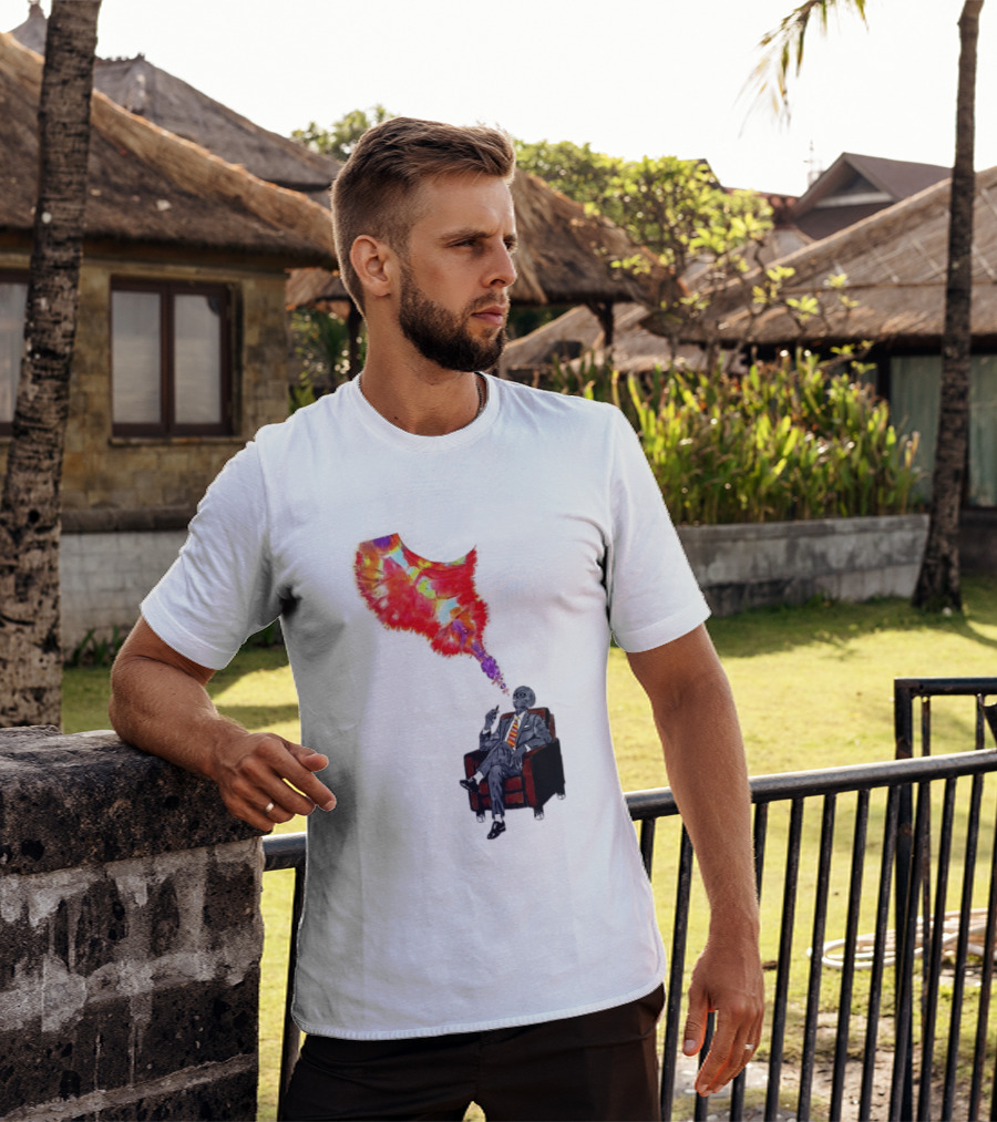 Finished Quazar Smoking Cosmic Alien In Suit With Colorful Smoke T-Shirt