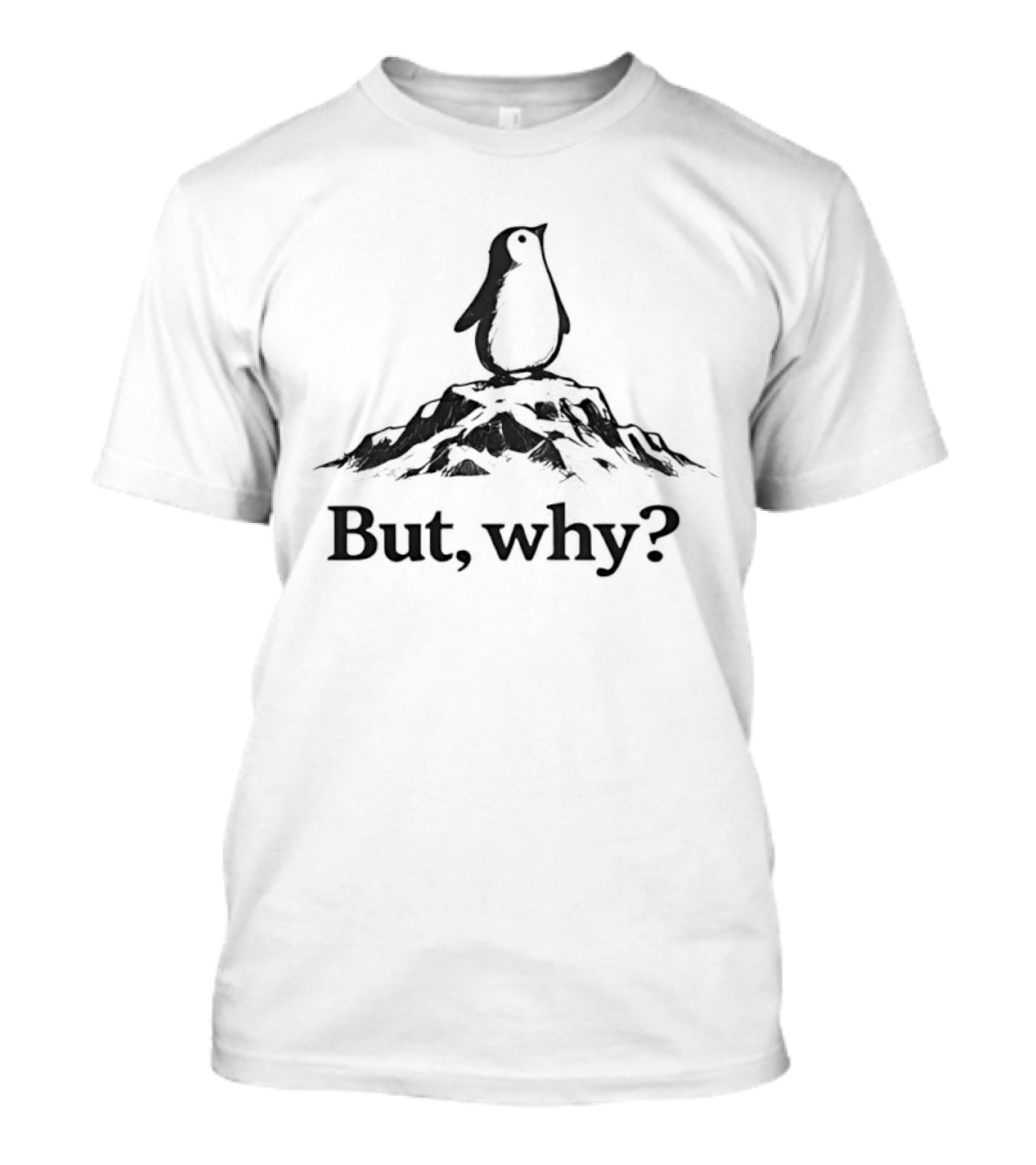 Penguin But Why Question On Mountain T-Shirt