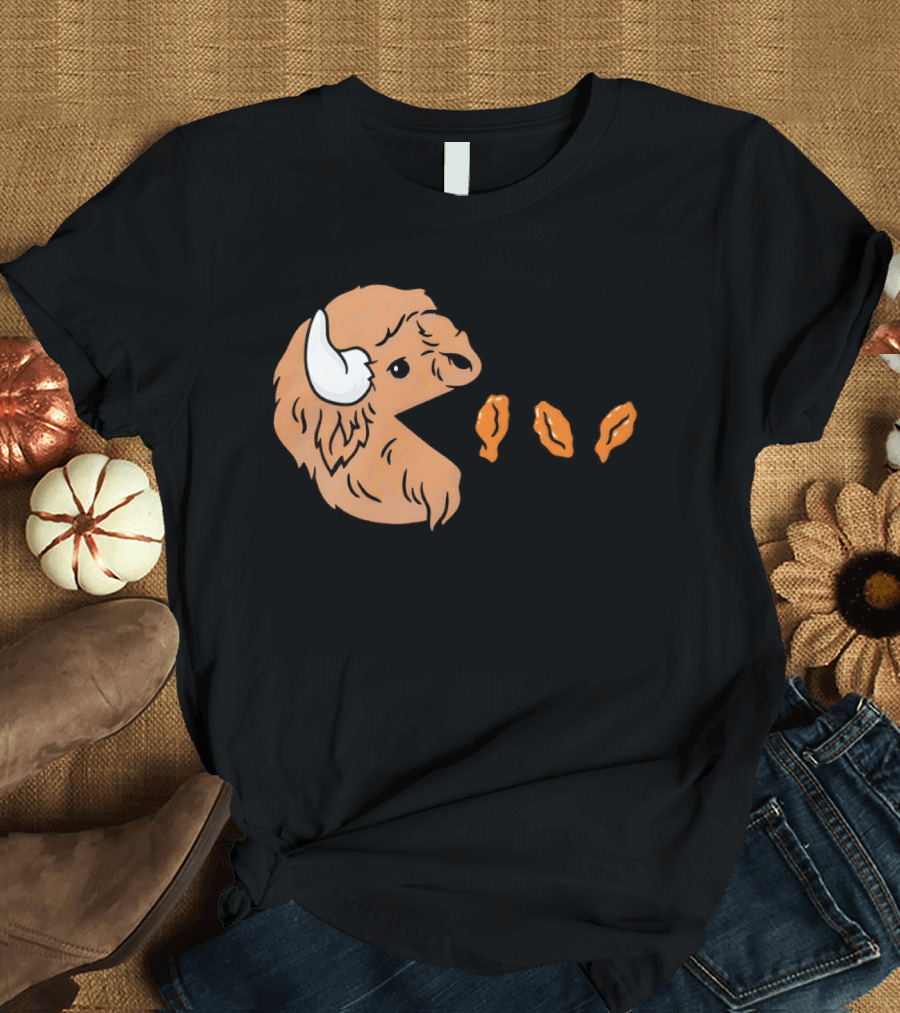 Buffalo Bills Bison Pac Man Chicken Wings Retro 80s Gaming T-Shirt
