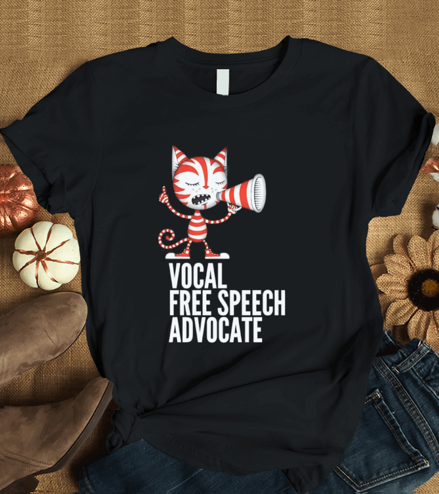 Cat Vocal Free Speech Advocate Megaphone Red Striped T-Shirt