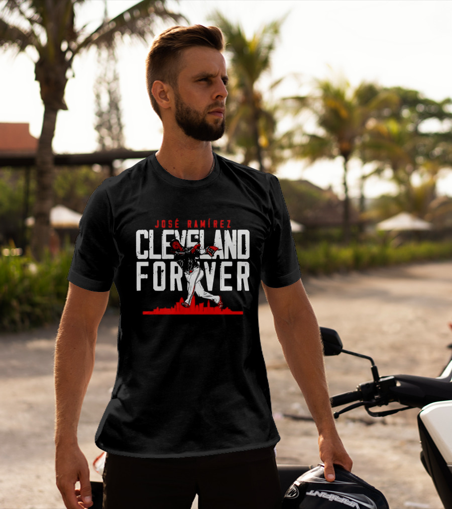 José Ramírez Cleveland Forever Baseball Skyline T-Shirt