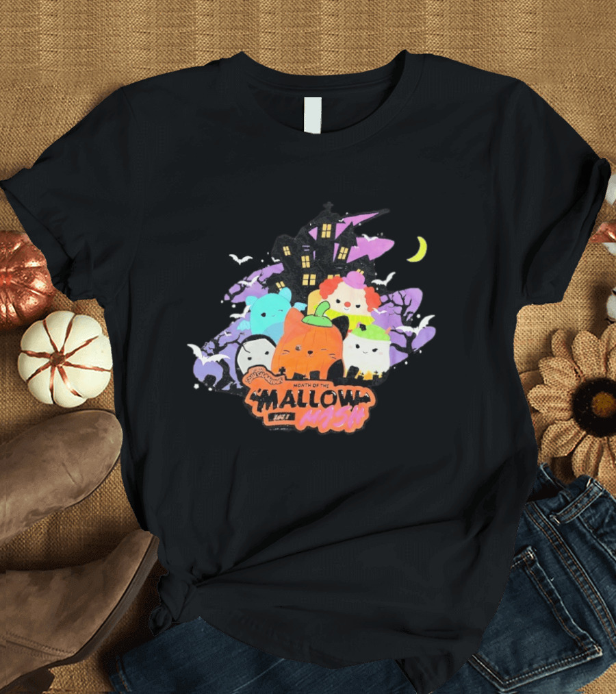 Month Of The Mallow Mash Halloween Haunted House Cats T-Shirt