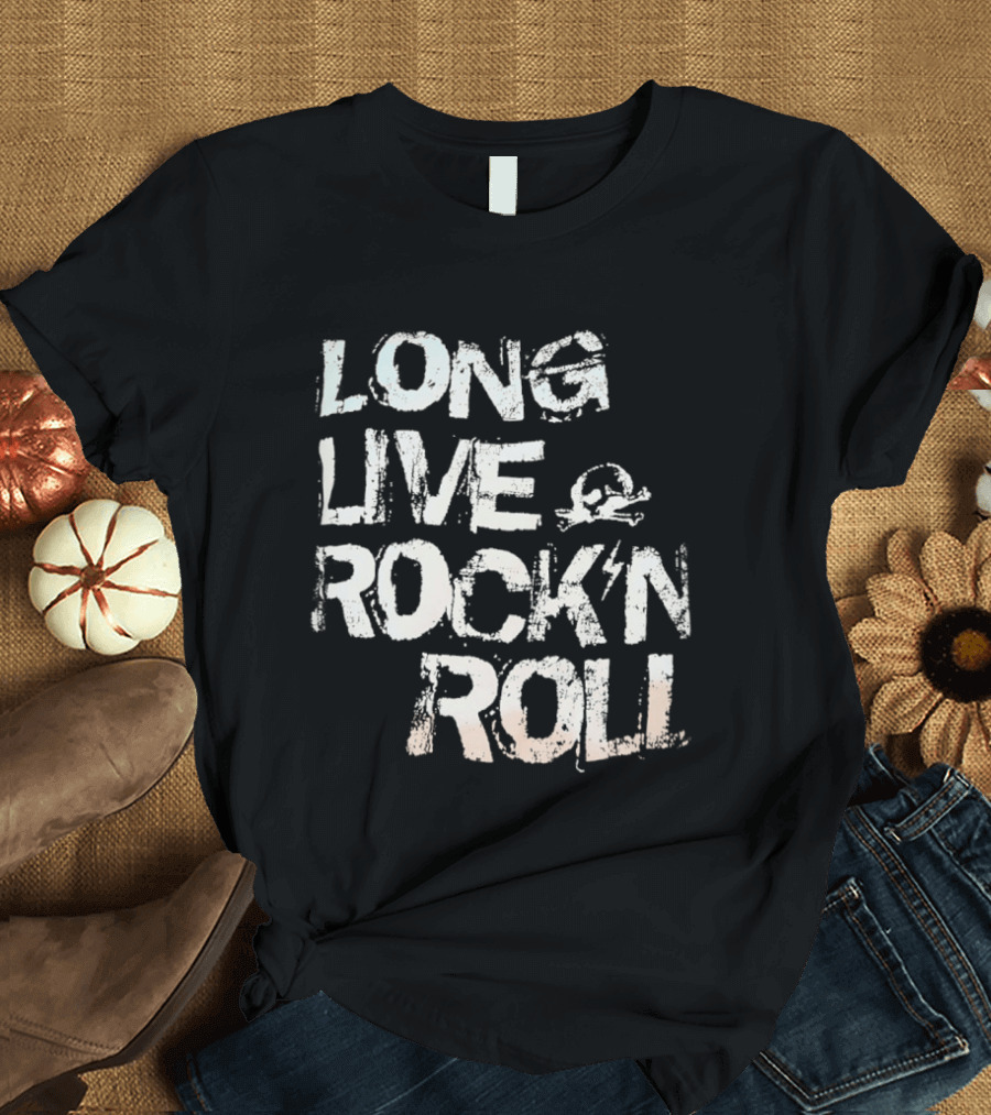 Long Live Rock N Roll Skull And Lightning Bolt T-Shirt