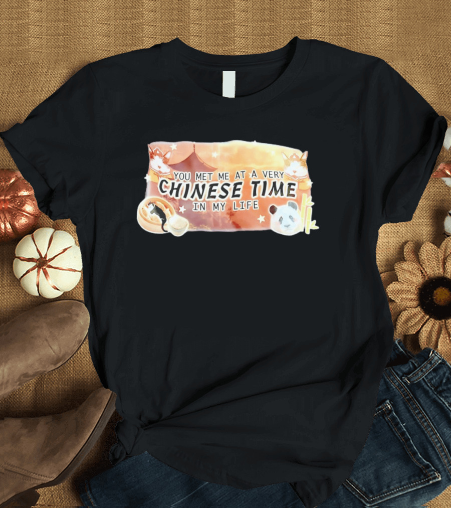 You Met Me At A Very Chinese Time Panda Dumplings Chopsticks Cat Pagoda T-Shirt