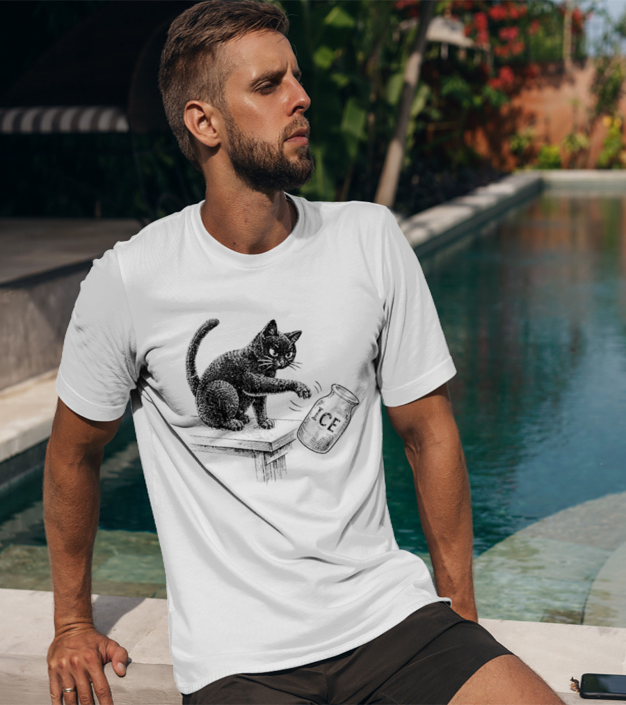 Cat Knocking Over ICE Jar Pro Immigration Message T-Shirt