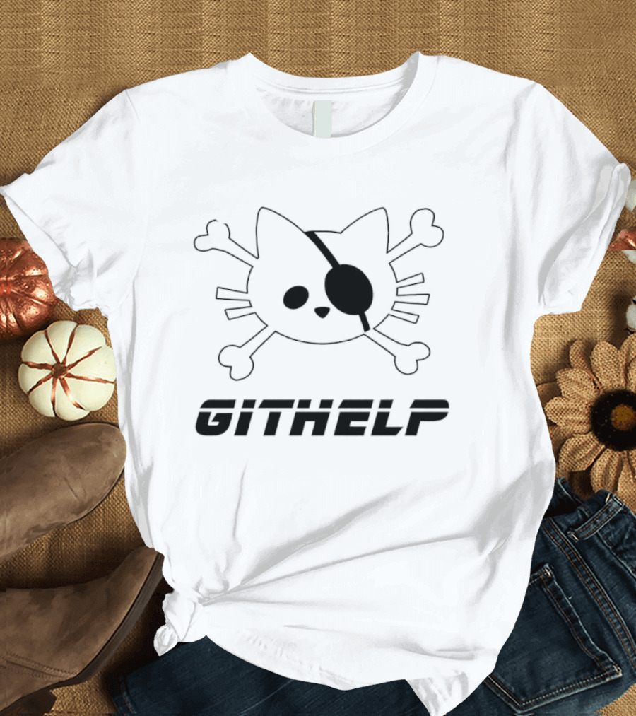 Cat Pirate Skull GitHelp Eyepatch Crossbones T-Shirt