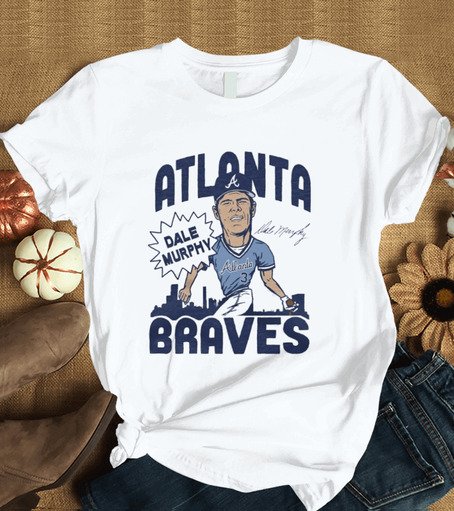 Atlanta Braves Dale Murphy Cartoon Autograph Skyline Baseball T-Shirt