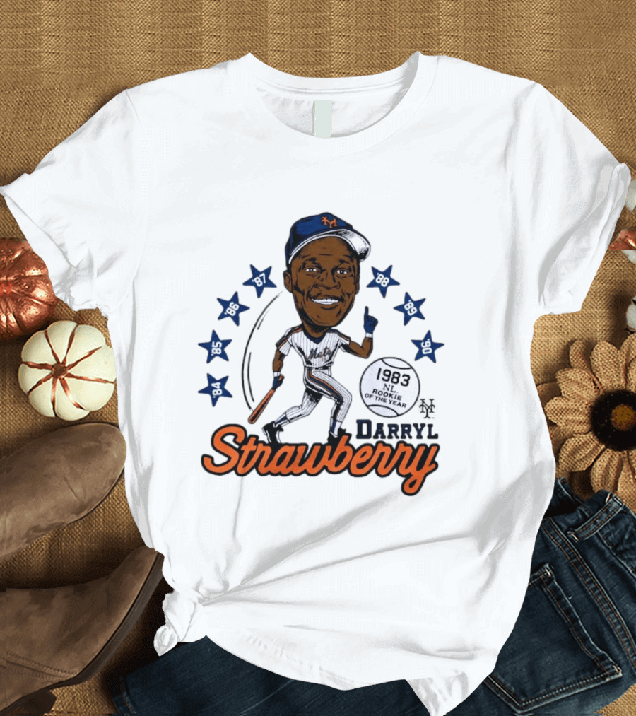 Darryl Strawberry New York Mets 1983 NL Rookie Of The Year Baseball Stars Icon 86 87 88 90 91 95 96 T-Shirt