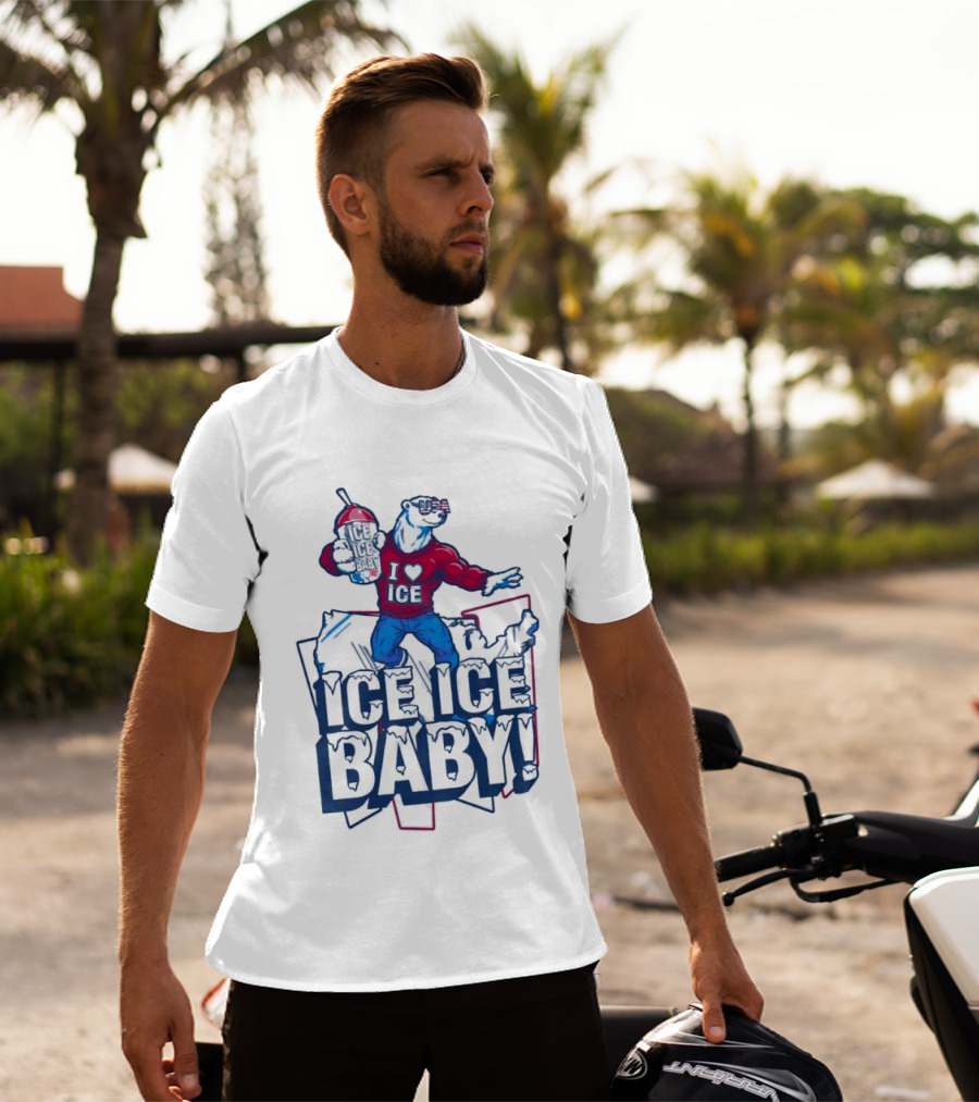 I Love ICE Ice Baby Cool Polar Bear Holding Drink T-Shirt